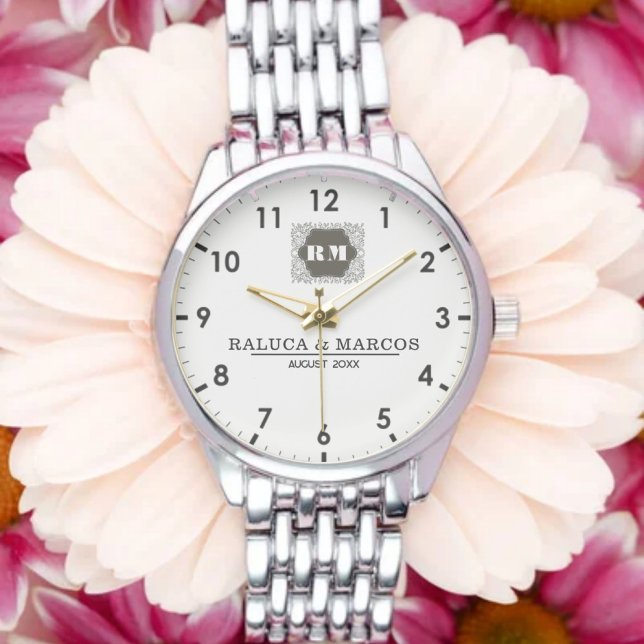 Relógio  Monogram  Custom Couple Names – Elegant gift (Criador carregado)