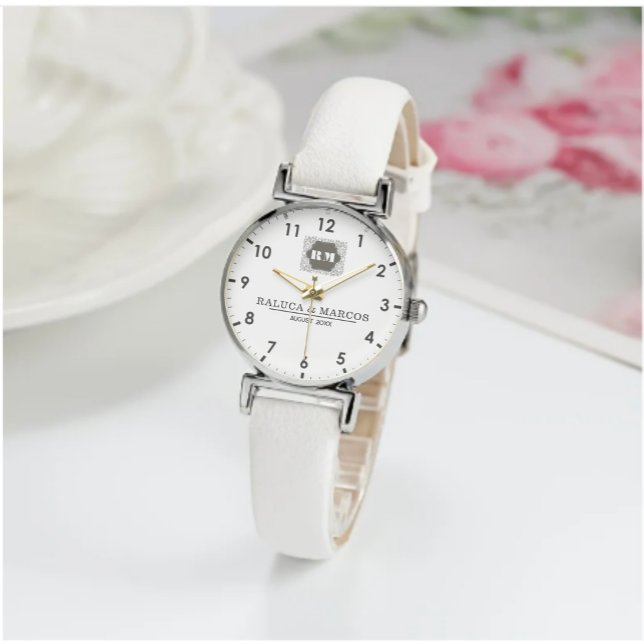 Relógio  Monogram  Custom Couple Names – Elegant gift (Criador carregado)