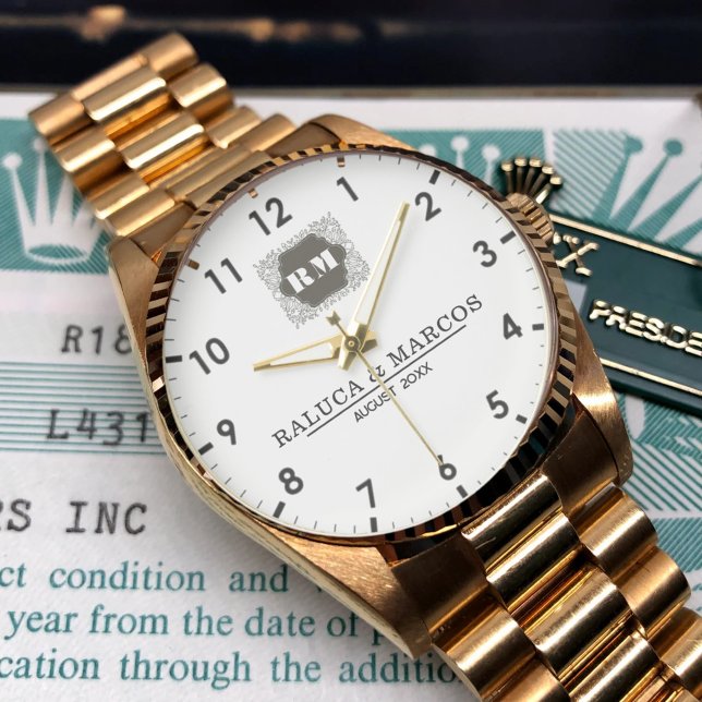 Relógio  Monogram  Custom Couple Names – Elegant gift (Criador carregado)