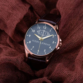 Relógio Monogram Elegant typography custom name  Navy Blue