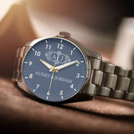 Relógio Monogram letters Elegant  typography Navy Blue