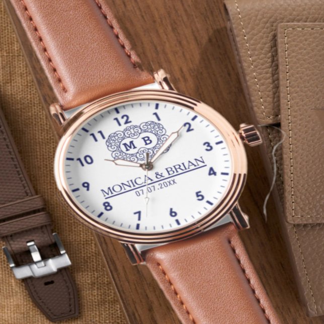 Relógio  Monogram Names and initials Mrs and Mr (Criador carregado)