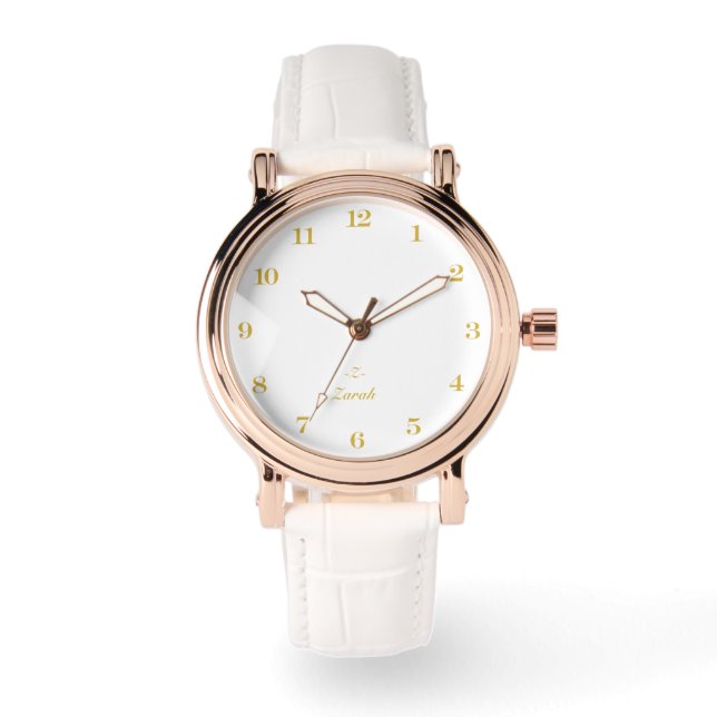 Relógio Monogram white | Elegant Gold Minimalist  (Frente)