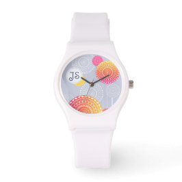 Relógio Monograma Aleatório de Mandala Amarelo Vibrante