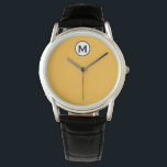 Relógio Monograma Amarelo Amarelo de Mostarda Moderna em T<br><div class="desc">Tendência Moderna Monograma Monograma Emblem Bloco Clássico Tipografia Monograma Mostarda Sólida Fundo Amarelo</div>