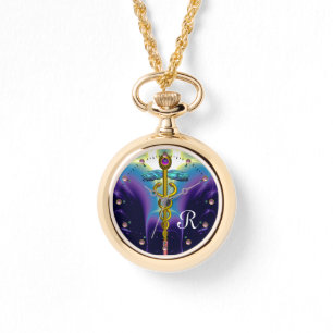 Relógio MONOGRAMA CADUCEUS DOURADO, Azul Roxo
