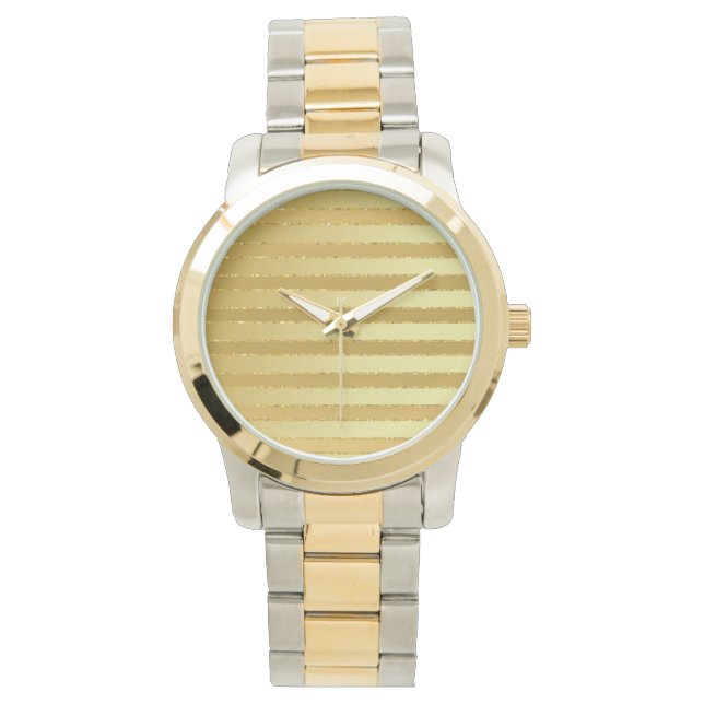 Relógio Monograma Chic Striped Dourada Glitter Watch Mulhe (Frente)