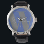 Relógio Monograma cinza na moda design presente moderno<br><div class="desc">Nome monograma cinza na moda design de presente moderno de  azul para o pai marido irmão ou namorado watch mens Easy to personalized. nome estilo pessoal de fonte,  tamanho e cores podem ser alterados. Itens correspondentes disponíveis.</div>