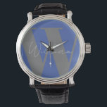 Relógio Monograma cinza na moda design presente moderno<br><div class="desc">Nome monograma cinza na moda design de presente moderno de  azul para o pai marido irmão ou namorado watch mens Easy to personalized. nome estilo pessoal de fonte,  tamanho e cores podem ser alterados. Itens correspondentes disponíveis.</div>