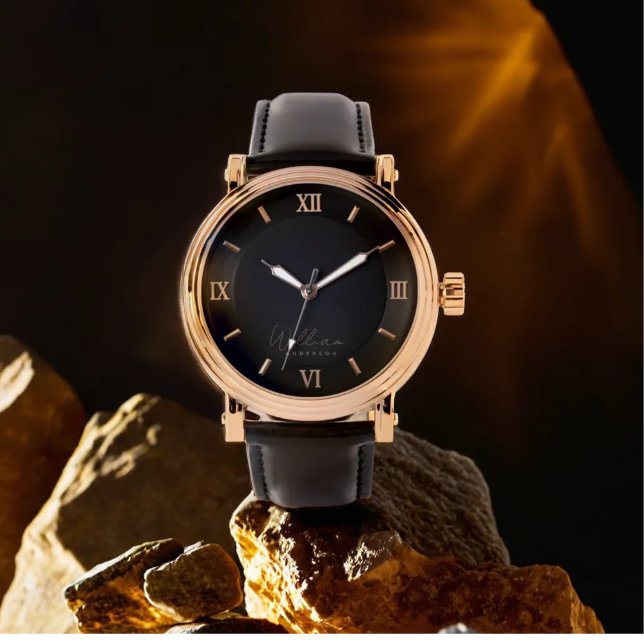 Relógio Monograma Clássico Elegante Dourado Preto (Criador carregado)