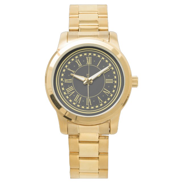 Relógio Monograma com tamanho superior Unisex Dourado (Frente)