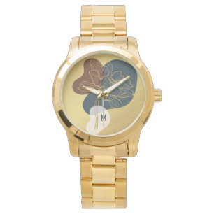 Relógio Monograma Contemporâneo Floral Dourado Unisex Whim