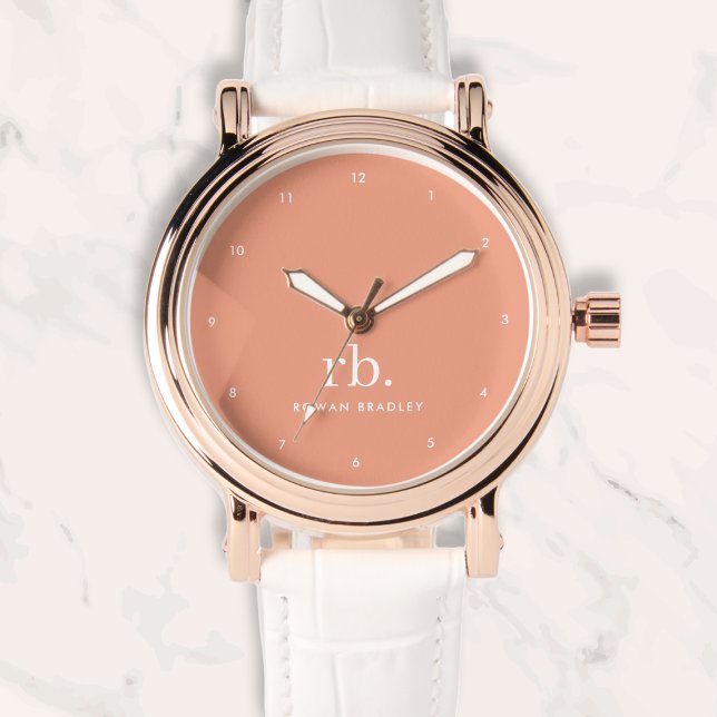 Relógio Monograma Coral Peach Feminina Elegante - W Minima (Criador carregado)