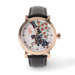 RELÓGIO MONOGRAMA DA MINIATURA MEDIEVAL DE KNIGHT AZUL