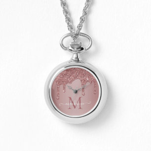 Relógio Monograma das unidades de brilho com brilho Dourad