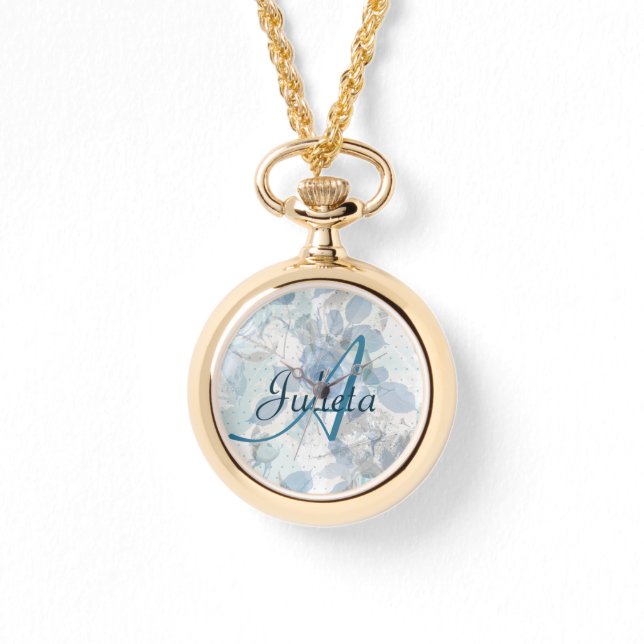 Relógio Monograma de luxo Rosa azul (Frente)