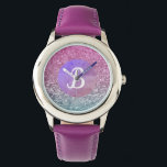 Relógio Monograma de Mistura de Amarino Puro<br><div class="desc">Relógio de menina com dois tons de gradiente brilha design. (simulado na arte sem brilho utilizado)</div>