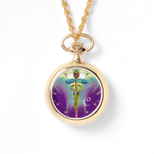 Relógio MONOGRAMA Dourada CADUEUS, Verde Roxo