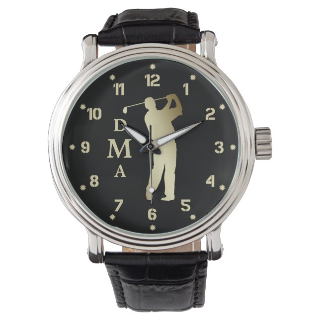 Relógio Monograma Dourado de Golfer Silhout (Frente)