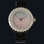 Relógio Monograma Dourado de Lata Rosa Rosa Rosa Rosa Esbr<br><div class="desc">Rosa Dourado - Controle de Nome do Monograma do Script Glitter Glitter Glitter e Cor-de-rosa-Blush e Silver Sparkle. Isso faz a formatura perfeita,  aniversário,  casamento,  chá de panela,  aniversário,  chá de fraldas ou presente de festa de solteira para alguém que ama luxo de vidro e estilos quíticos.</div>
