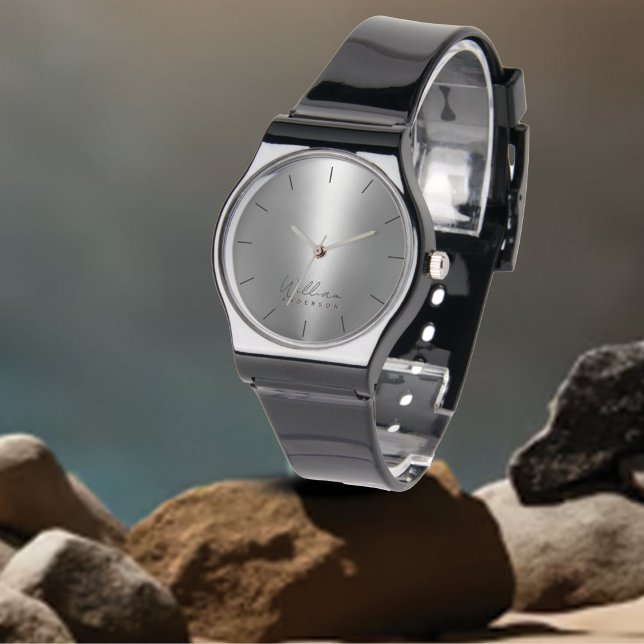 Relógio Monograma e Nome Banda Negra Metálica dos Homens (Criador carregado)