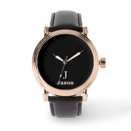 Relógio Monograma Elegante Nome inicial Preto Personalizad