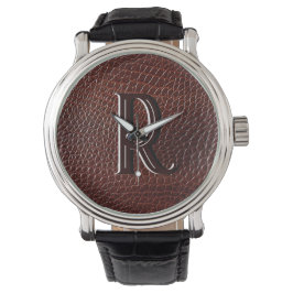Relógio Monograma Faux Leather Brown Emboscada