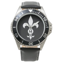 Monograma Fleur De Lis Moderno, preto e branco sim