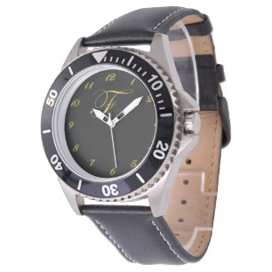 Relógio Monograma Inicial F Watch com Números Dourados