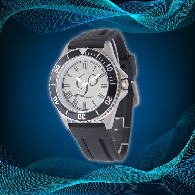 Relógio Monograma inicial mínimo simples Numerações romana (Criador carregado)