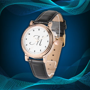 Relógio Monograma inicial mínimo simples Numerais pretos