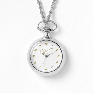 Relógio Monograma Inicial V Watch com Números Dourados