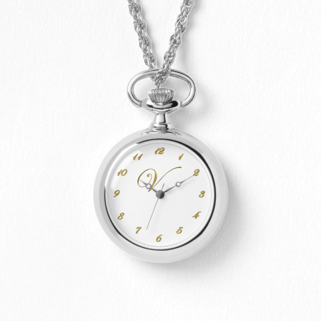 Relógio Monograma Inicial V Watch com Números Dourados (Frente)
