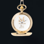 Relógio monograma laranja festa de noivado adicionar nome<br><div class="desc">belo design</div>