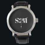 Relógio Monograma personalizado branco preto mínimo<br><div class="desc">Simples, elegante, preto e branco Monograma personalizado Sinais minimalistas</div>