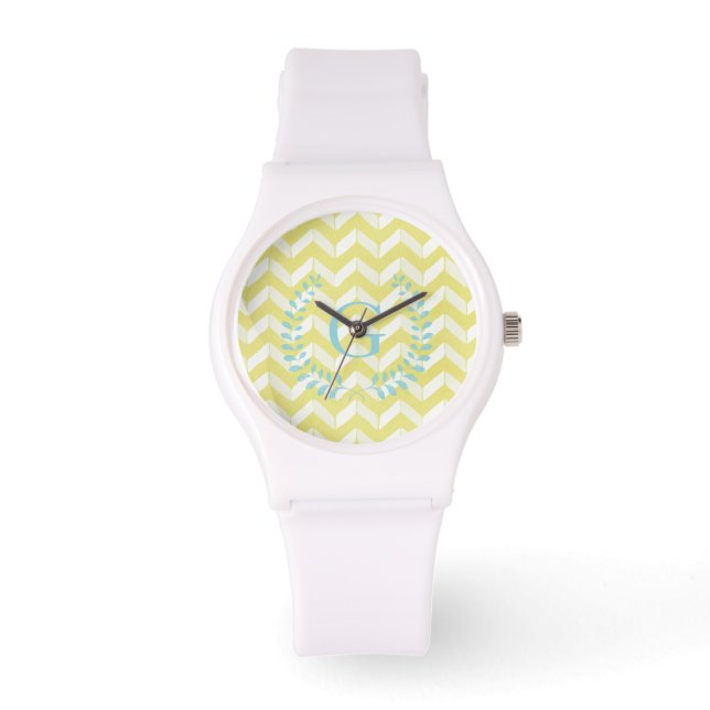 Relógio Monograma Personalizado Chevron Amarelo Chic Paste (Frente)