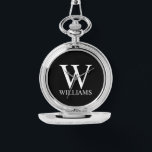 Relógio Monograma Personalizado Clássico e Nome<br><div class="desc">Monograma Personalizado e Dif de Nome apresentam monograma personalizado e nome no estilo de fonte de serif clássica em branco em fundo preto. Perfeito para feriado, reunião familiar e para quaisquer ocasiões especiais.</div>