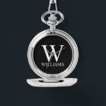 Relógio Monograma Personalizado Clássico e Nome<br><div class="desc">Monograma Personalizado e Dif de Nome apresentam monograma personalizado e nome no estilo de fonte de serif clássica em branco em fundo preto. Perfeito para feriado,  reunião familiar e para quaisquer ocasiões especiais.</div>