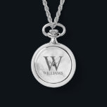 Relógio Monograma Personalizado Clássico e Nome<br><div class="desc">Monograma Personalizado e Dif de Nome apresentam monograma personalizado e nome no estilo de fonte de serif clássico da cinza em fundo de mármore branco. Perfeito para feriado, reunião familiar e para quaisquer ocasiões especiais. Observe que os detalhes do mármore são simulados no trabalho de arte. Não será utilizado nenhum...</div>