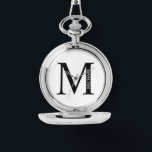 Relógio Monograma Personalizado e Inspeção de bolso de nom<br><div class="desc">Monograma Personalizado e Dif de Nome apresentam monograma personalizado e nome no estilo de fonte de serif clássico. Perfeito como presentes de dia de os pais para pais,  presentes para padrinhos de casamento e para quaisquer ocasiões especiais.</div>
