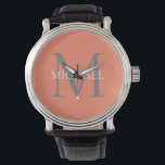Relógio Monograma Personalizado e Rosas claro de Nome<br><div class="desc">Monograma Elegante Personalizado e Presentes de Nome com monograma personalizado no estilo de letra serif clássico com caixa de nome no meio do monograma.</div>