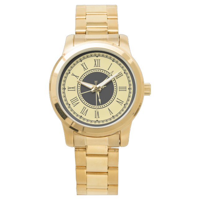 Relógio Monograma Unisex Dourado Sobredimensionado (Frente)