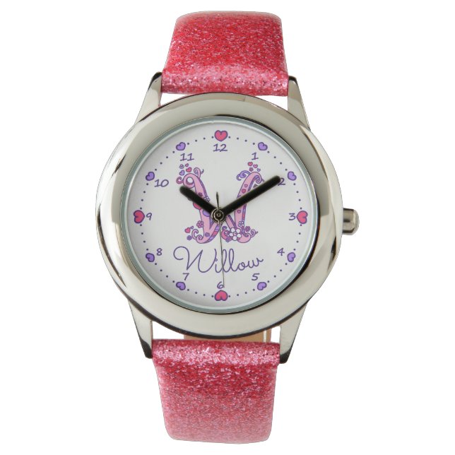 Relógio Monogramas - letra W art - Willow name watch (Frente)