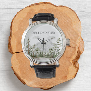 Relógio Montanha e Floresta Personalizadas em Aquarela