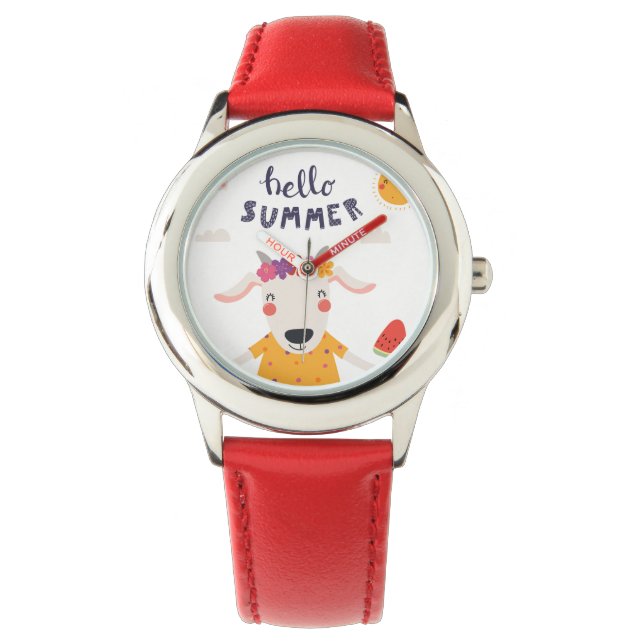 Relógio Montre Enfant Hello Summer Lunette  Coeurs Rouges (Frente)