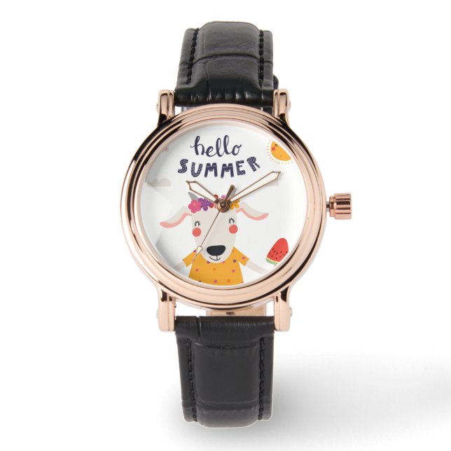 Relógio Montre Femme Hello Summer Carré Cuir Noir (Frente)