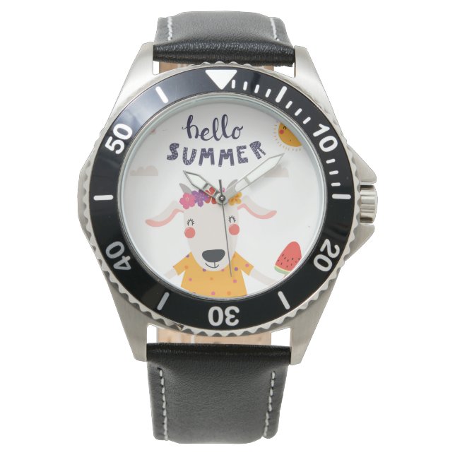 Relógio Montre Hello summer acier inoxydable cuir noir (Frente)