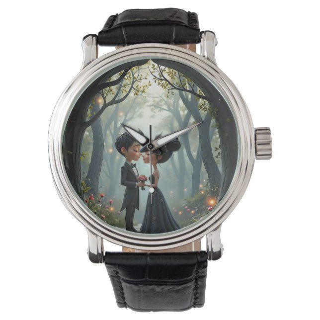 Relógio Moonlit Vows – A Cute Gothic Wedding Moment.  (Frente)