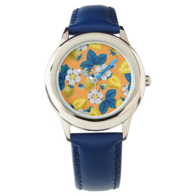 Relógio Morangos amarelos em laranja (Frente)