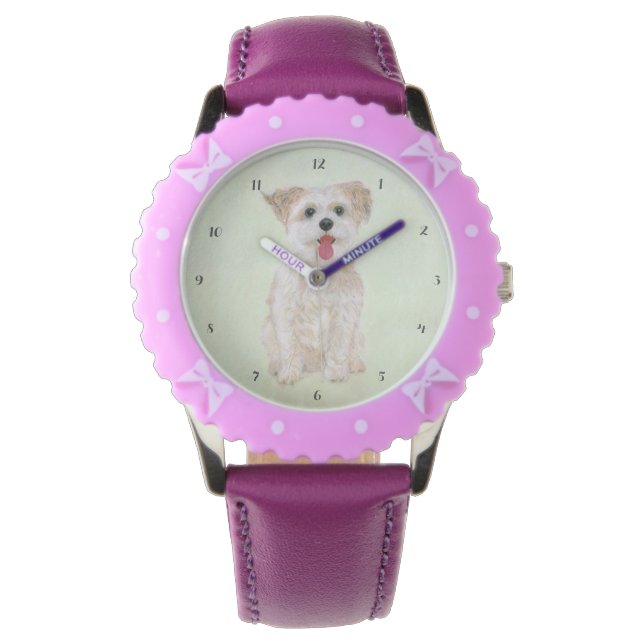 Relógio Morkie Dog Bezel Purple Kids Watch (Frente)